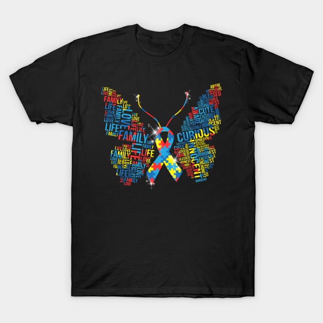 Butterfly Autism Awareness T-Shirt by Manonee